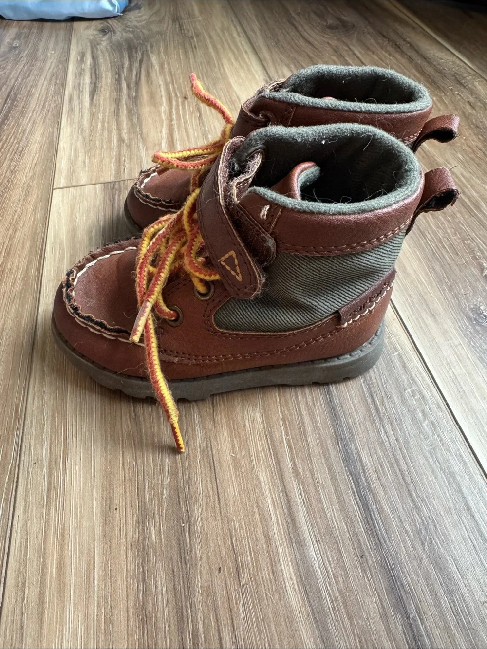 Carter's Brown Leather Kids Boots with Yellow and Orange Laces